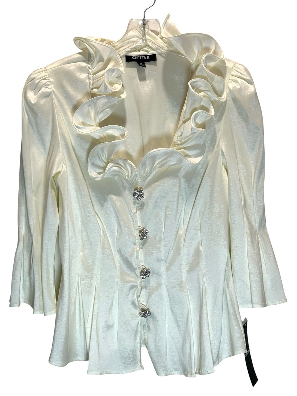 NWT Chetta B Ivory Taffeta Ruffled Formal Top w/ 3/4 Sleeves - Size 12